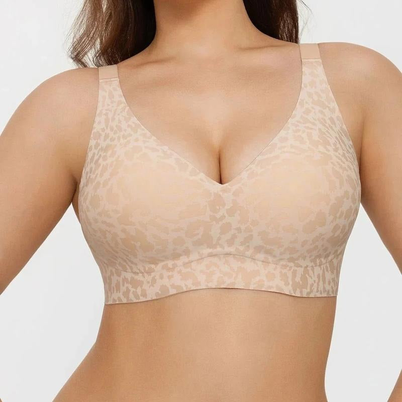 Full-Coverage Leopard Print Seamless Push-Up Bra